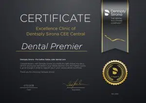 CERTIFICATE-OF-DENTAL-EXCELLENCE-SIRONA-ORIGINAL Dental Premier Dental Clinic in Bucharest - DentSply Sirona Certificate of Excellence - The world leader in dental technology